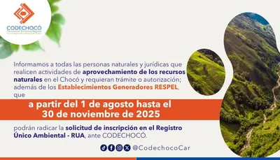PERSONAS NATURALES Y JUR&Iacute;DICAS GENERADORES RESPEL EN EL CHOC&Oacute; DEBER&Aacute;N SOLICITAR EL NUEVO REGISTRO &Uacute;NICO AMBIENTAL- RUA