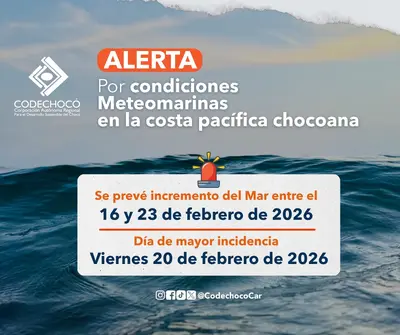 CODECHOC&Oacute; EMITE ALERTA POR CONDICIONES METEOMARINAS ADVERSAS EN LA COSTA PAC&Iacute;FICA CHOCOANA